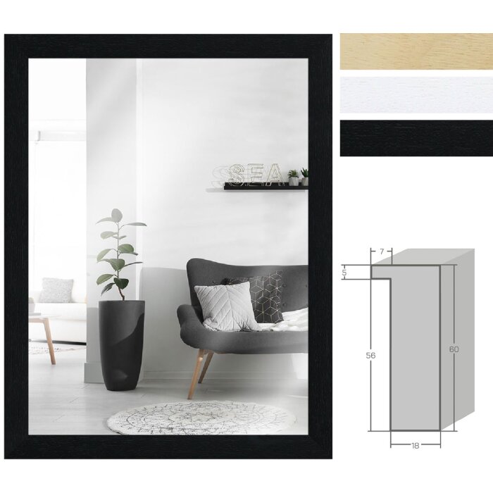 MendeFrames H980 stĺpový zrkadlový rám z masívneho dreva – čierna, prirodzená, biela