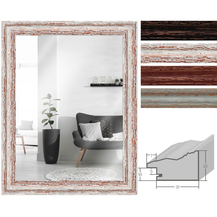 MendeFrames H740 stenový zrkadlový rám v štýle Shabby-Chic z masívneho dreva, 3,9 cm profil