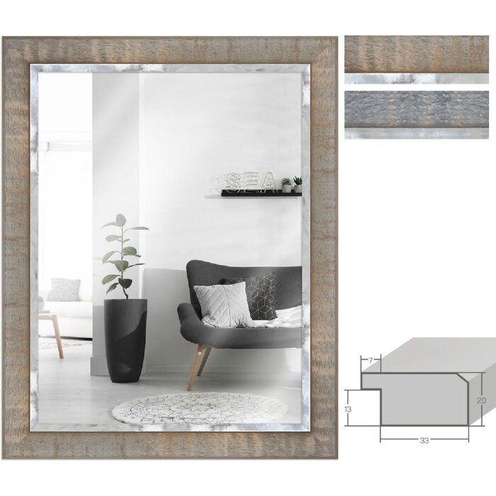 MendeFrames H670 Zrkadlo na stenu Industriálne taupe sivá masívne drevo 20x20-70x100cm