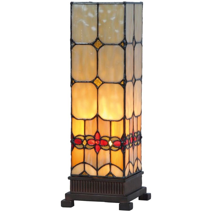 LumiLamp 5LL-9228 Stolná lampa Tiffany 12x12x35 cm obdĺžnik zo žltého skla