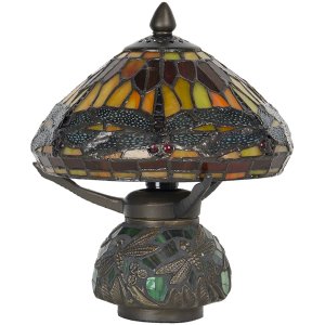 LumiLamp 5LL-9295 Stolná lampa Tiffany Ø 22x21 cm hnedá červená sklenená vážka