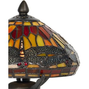 LumiLamp 5LL-9295 Stolná lampa Tiffany Ø 22x21 cm hnedá červená sklenená vážka