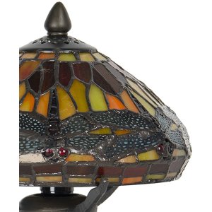LumiLamp 5LL-9295 Stolná lampa Tiffany Ø 22x21 cm hnedá červená sklenená vážka