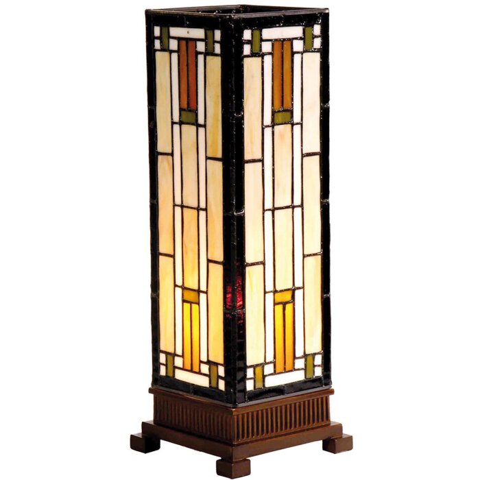 LumiLamp 5LL-9332 Tiffany stolová lampa 12x12x35 cm béžová hnedé sklo obdĺžnik