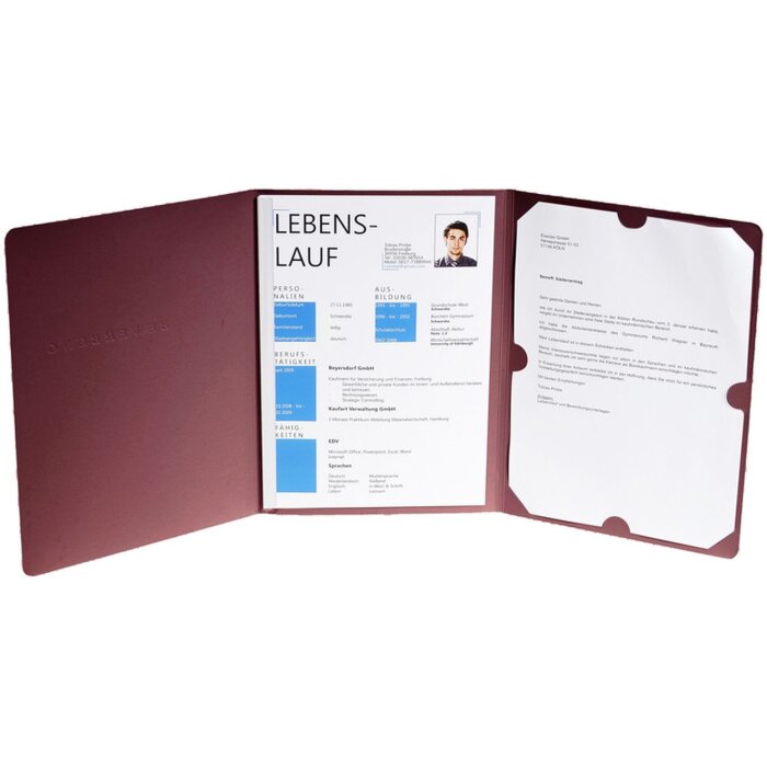 Bewerbungsmappe 3teilig mit Klemmschiene bordeaux