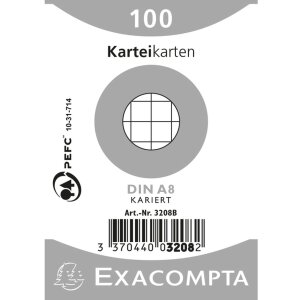 Exacompta 3208B Karteikarten DIN A8 kariert 100...
