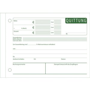 Formularbuch Quittungen mit Beleg und MwSt.-Nachweis...
