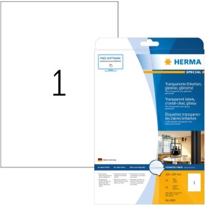 HERMA etikety transparentné krištáľovo čisté A4 210x297 mm transparentná číra lesklá fólia 25 ks.
