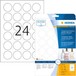 HERMA etikety transparentné krištáľovo čisté A4 Ø 40 mm okrúhle transparentné číre fólie lesklé 600 ks.
