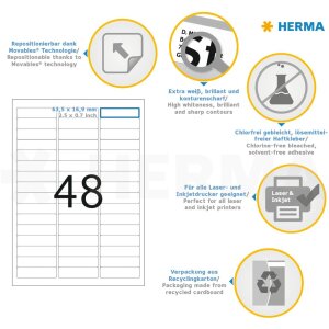 HERMA Snímateľné označovacie pásky A4 63,5x16,9 mm biele Snímateľný papier matný 1200 ks.