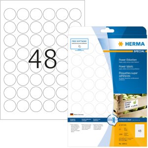 Štítky HERMA A4 biele Ø 30 mm okrúhle extrémne silný lepiaci papier matný 1200 ks.