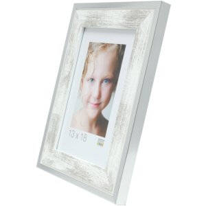Deknudt drevený rám S43RE 13x18 cm biely - strieborný okraj